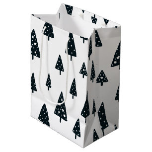 Sacola Para Presentes Média Árvores de Natal Escandinavas Modernas, Pretas e B
