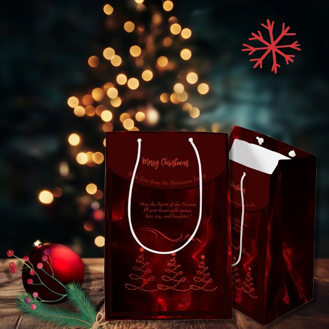 Sacola Para Presentes Média Árvores de Natal felizes entupidas (Merry Christmas trees burgundy Medium Gift Bag)