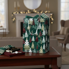 Sacola Para Presentes Média Árvores de Natal Festivas Neve
