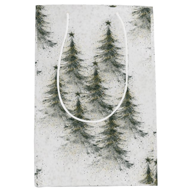 Sacola Para Presentes Média Árvores de Natal na Floresta (Frente)