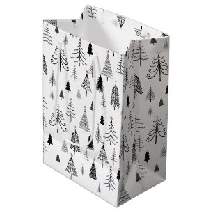 Sacola Para Presentes Média Árvores de Natal Pretas e Brancas
