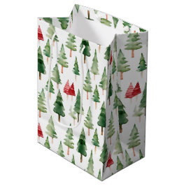 Sacola Para Presentes Média Árvores de Natal Verdes Vermelhas
