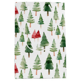 Sacola Para Presentes Média Árvores de Natal Verdes Vermelhas