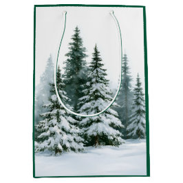 Sacola Para Presentes Média Árvores de Pinheiro de Inverno