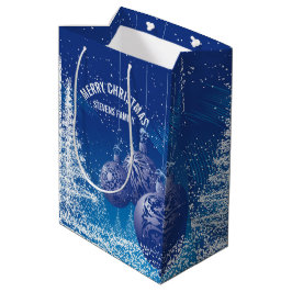 Sacola Para Presentes Média Árvores e ornamentos de Natal Azuis E Brancos