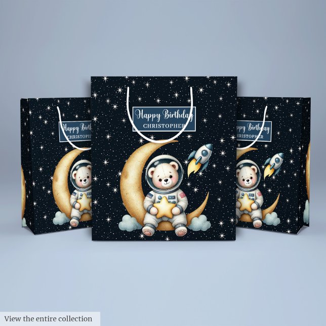 Sacola Para Presentes Média Astronauta Bear Gift Bag for Boy Festa de aniversá (Astronaut Bear Gift Bag for Boy Birthday Party)