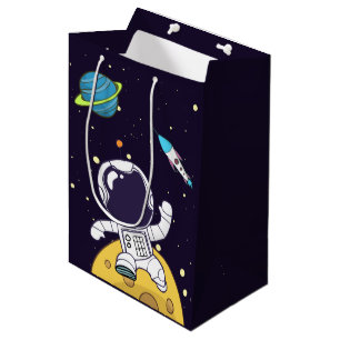 Sacola Para Presentes Média Astronauta Flutuante no Espaço Exterior