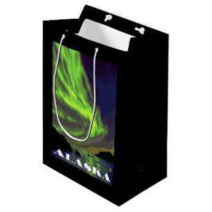 Sacola Para Presentes Média Aurora boreal e viagens vintage das orcas