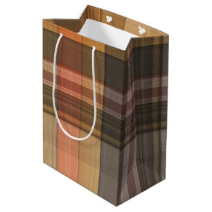 Sacola Para Presentes Média Autumn Brown e Orange Xadrez
