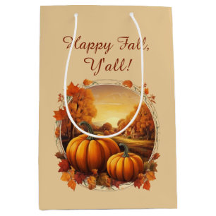 Sacola Para Presentes Média Autumn Fall Season Pumpkin and Landscape Motif