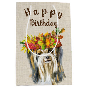 Sacola Para Presentes Média Autumn Yorkshire Terrier Birthday