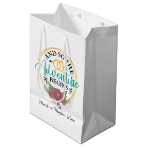 Sacola Para Presentes Média aventura começa a arte do casamento personalizável