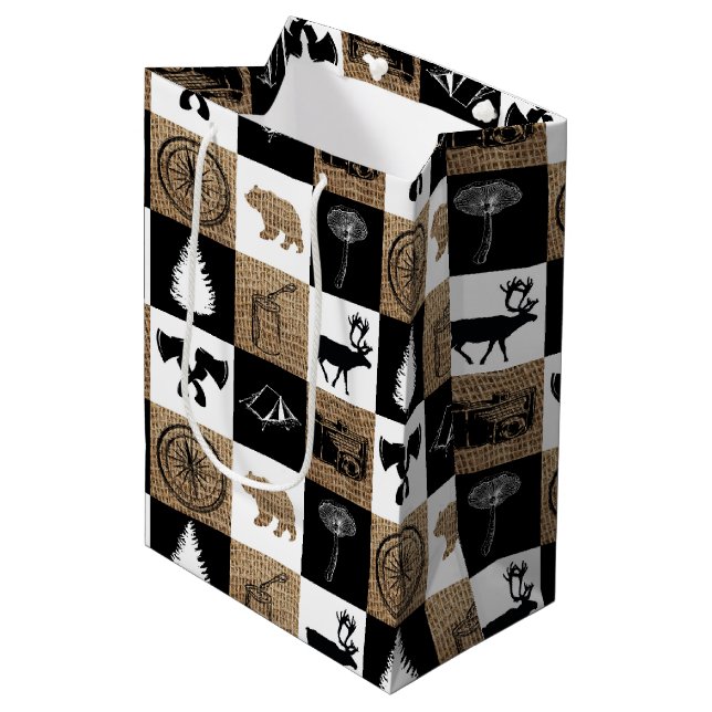 Sacola Para Presentes Média Aventura Rustic Camping Outdoor (Frente inclinada)