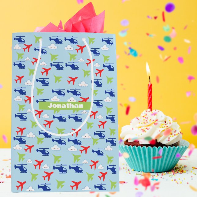 Sacola Para Presentes Média Aviador de Cores e Nuvens (Criador carregado)