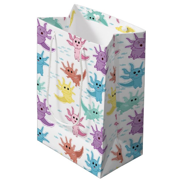 Sacola Para Presentes Média Axolotl Kids Cute Salamander Patterno (Frente inclinada)