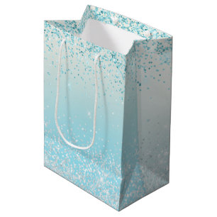 Sacola Para Presentes Média Azul Aqua Brilhante Brilhante