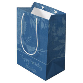 Sacola Para Presentes Média Azul bonito sobre fundo azul floral