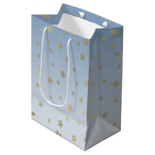 Sacola Para Presentes Média Azul Branco Dourado Estrelas Aniversário
