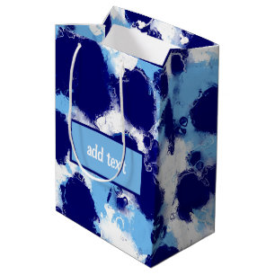 Sacola Para Presentes Média Azul claro, Marinho e Abstrato branco