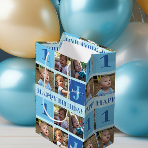 Sacola Para Presentes Média Azul de Colagem de Fotos de Bois Personalizados
