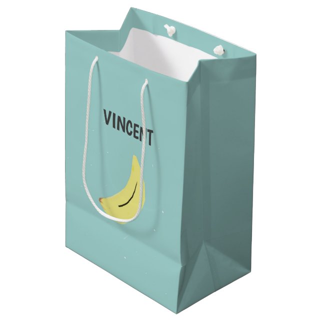 Sacola Para Presentes Média Azul de desenho de banana amarela personalizado (Frente inclinada)