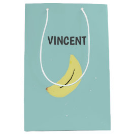 Sacola Para Presentes Média Azul de desenho de banana amarela personalizado