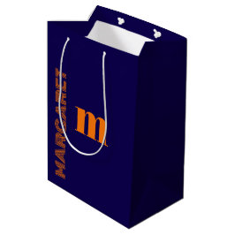 Sacola Para Presentes Média azul e laranja personalizado nome inicial moderno