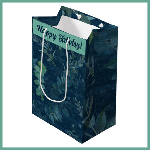 Sacola Para Presentes Média Azul Escuro bonito e Verde Teal Sai Aniversário