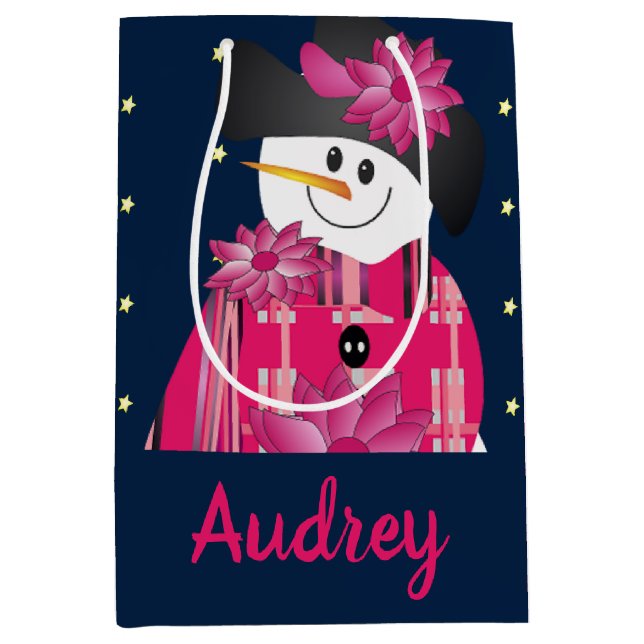 Sacola Para Presentes Média Azul Escuro E Rosa (Frente)