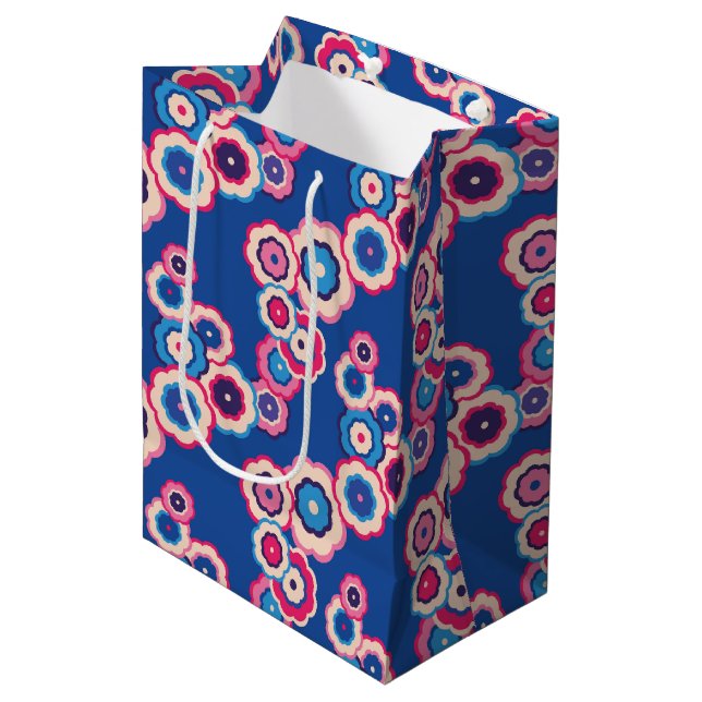 Sacola Para Presentes Média Azul Floral Retro (Frente inclinada)