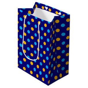 Sacola Para Presentes Média Azul Marinho Amarelo Ciano Desenho de Bolinhas