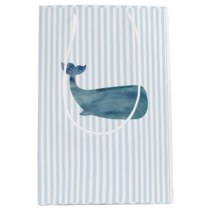Sacola Para Presentes Média Azul Marinho Baleia Listra Préppy