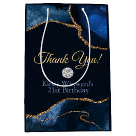 Sacola Para Presentes Média Azul Marinho Dourado Brilho Ágata Aniversário Obri
