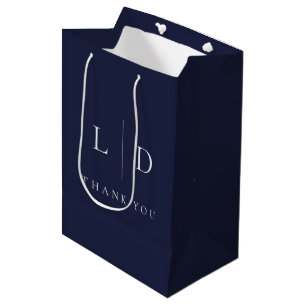 Sacola Para Presentes Média Azul Marinho Elegante Minimalista Monograma Casame
