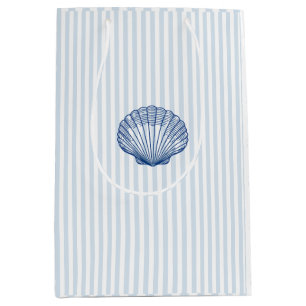 Sacola Para Presentes Média Azul Marinho Listra Preppy Concha Náutica