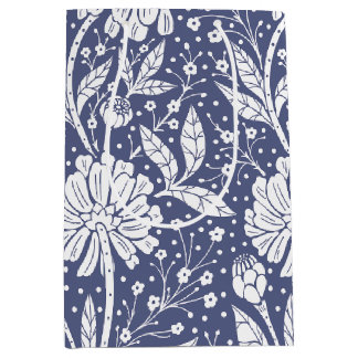 Sacola Para Presentes Média Azul Naval Floral Estilo William Morris