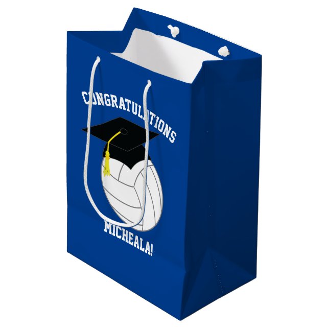 Sacola Para Presentes Média Azul para Graduação de Voleibol (Frente inclinada)