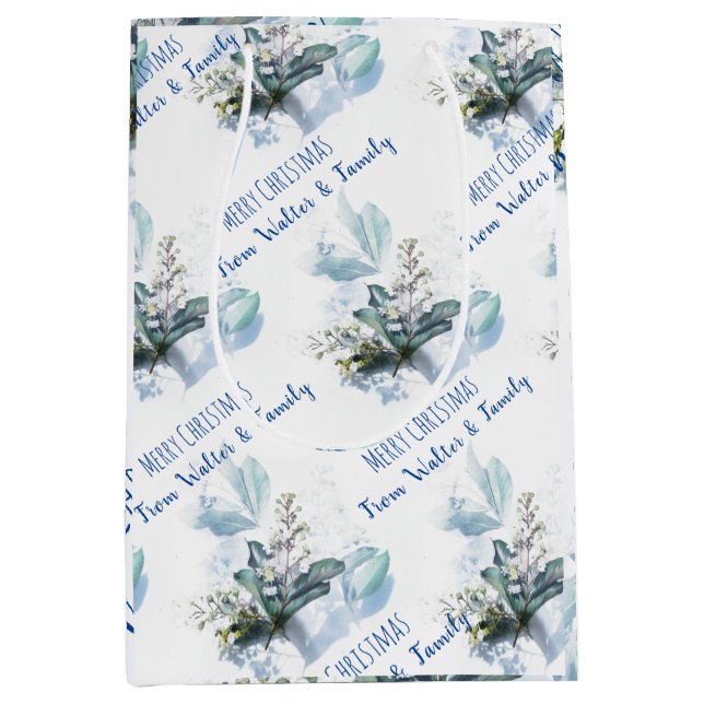 Sacola Para Presentes Média Azul, queda de aquarela Nome personalizado Present (Frente)