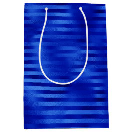Sacola Para Presentes Média Azul Real Hanukkah Listrado com Folha