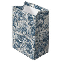 Azul Vintage Floral Toile de Jouy Monograma