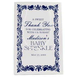 Sacola Para Presentes Média Azulejo Blue Talavera Fiesta Baby Sprinkle Favor