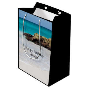 Sacola Para Presentes Média Azure Ocean Sandy Beach Foto Aniversário