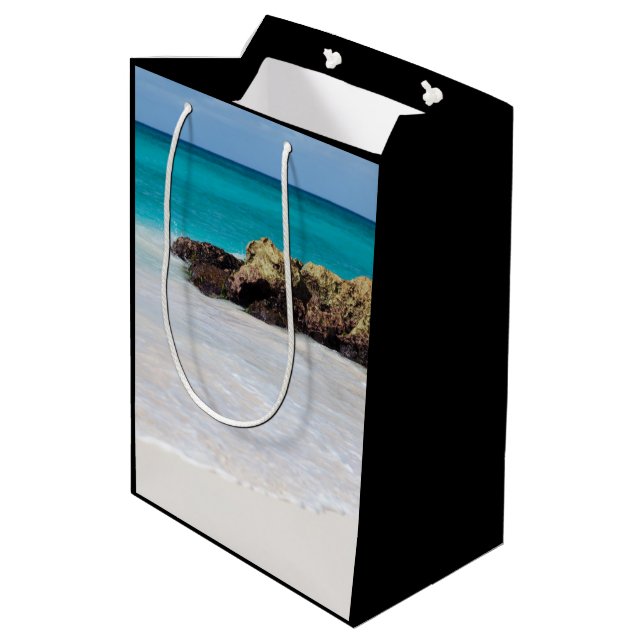 Sacola Para Presentes Média Azure Ocean Sandy Beach Photo (Verso inclinado)