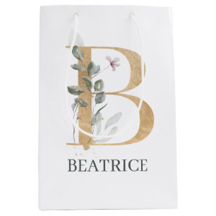 Sacola Para Presentes Média B Monograma Floral Personalizado