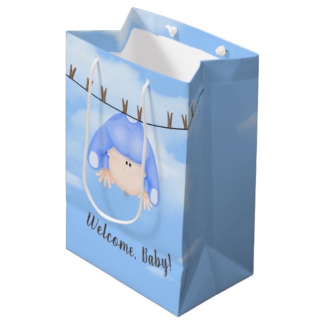 Sacola Para Presentes Média Baby Boy no Clothesline Medium Gift Bag (Frente inclinada)