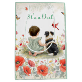 Sacola Para Presentes Média Baby Girl and her Puppy Baby Shower 