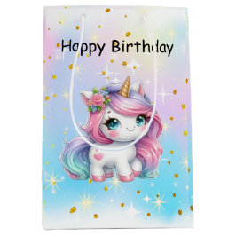 Sacola Para Presentes Média Baby Unicorn Birthday Bag