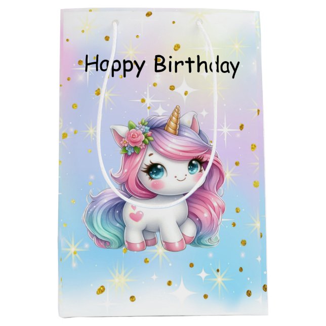 Sacola Para Presentes Média Baby Unicorn Birthday Bag (Frente)