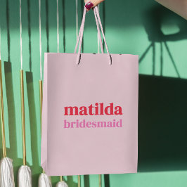 Sacola Para Presentes Média Bachelorette Mínimo Vermelho e Rosa de Bridesmaid