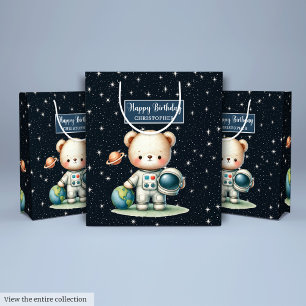 Sacola Para Presentes Média Bag de presentes com Ursinho de astronauta